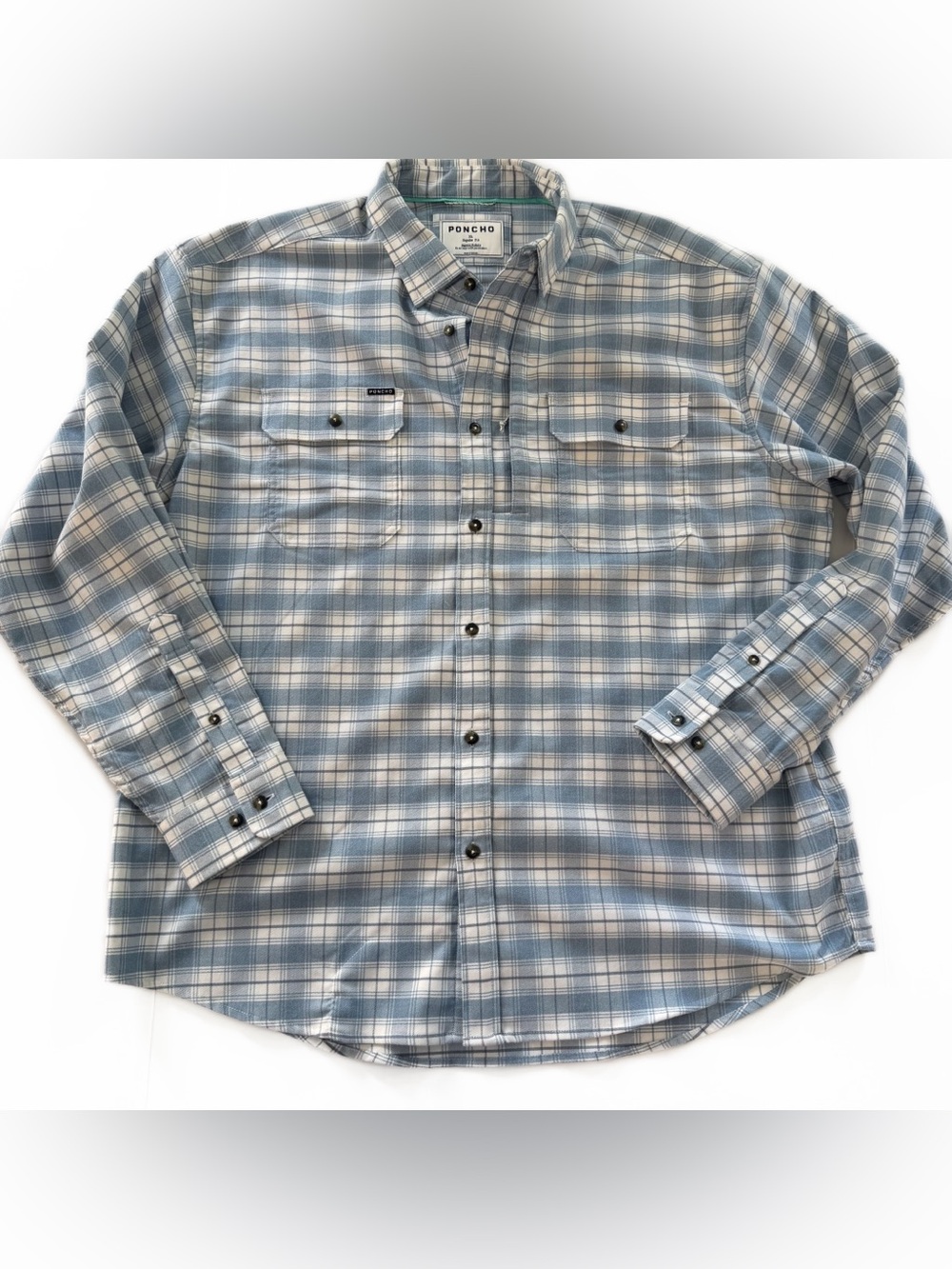 Poncho Shirt Mens XL Blue Regular Fit Flannel Button Down